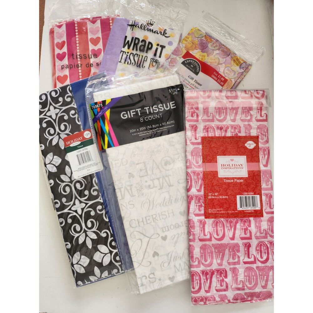 6 Assorted Gift Wrap Tissue Packages, Various Themes B19